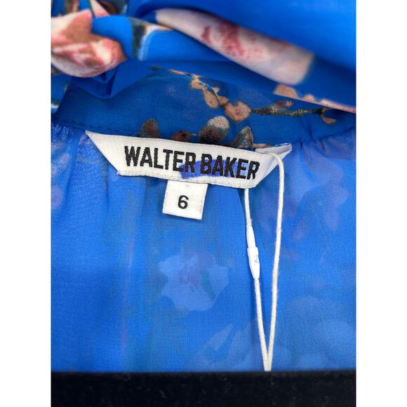 Walter Baker Dress Womens 6 Sommer Knee Length Floral Blue Chiffon NWT - Picture 4 of 7